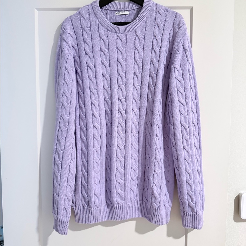 Zara lavender cable knit sweater 100% cotton